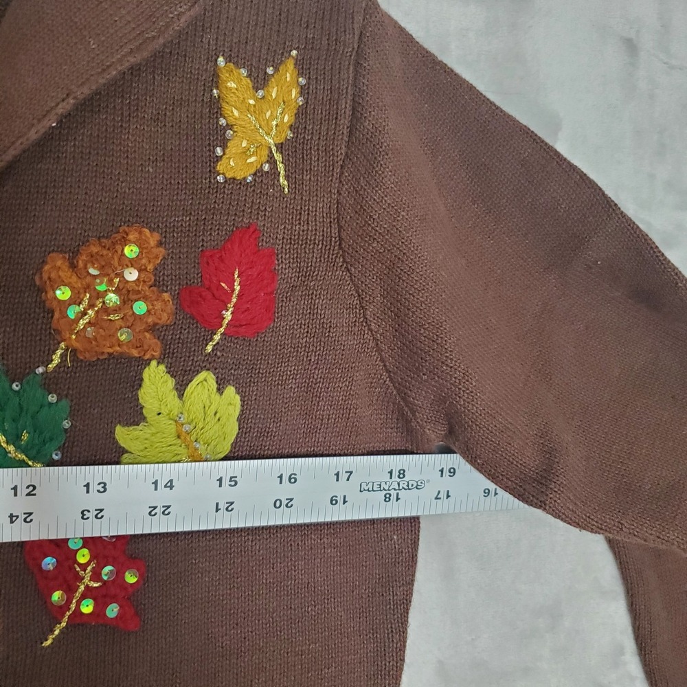 Vtg Storybook Knits Sweater S Long Brown Cardigan HSN Fall Leaves Autumn NWT - Picture 8 of 9
